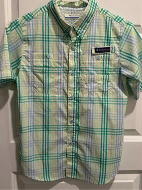 Boys Columbia PFG button-down, short sleeve, Stripes… Medium 10/12, Cute!!